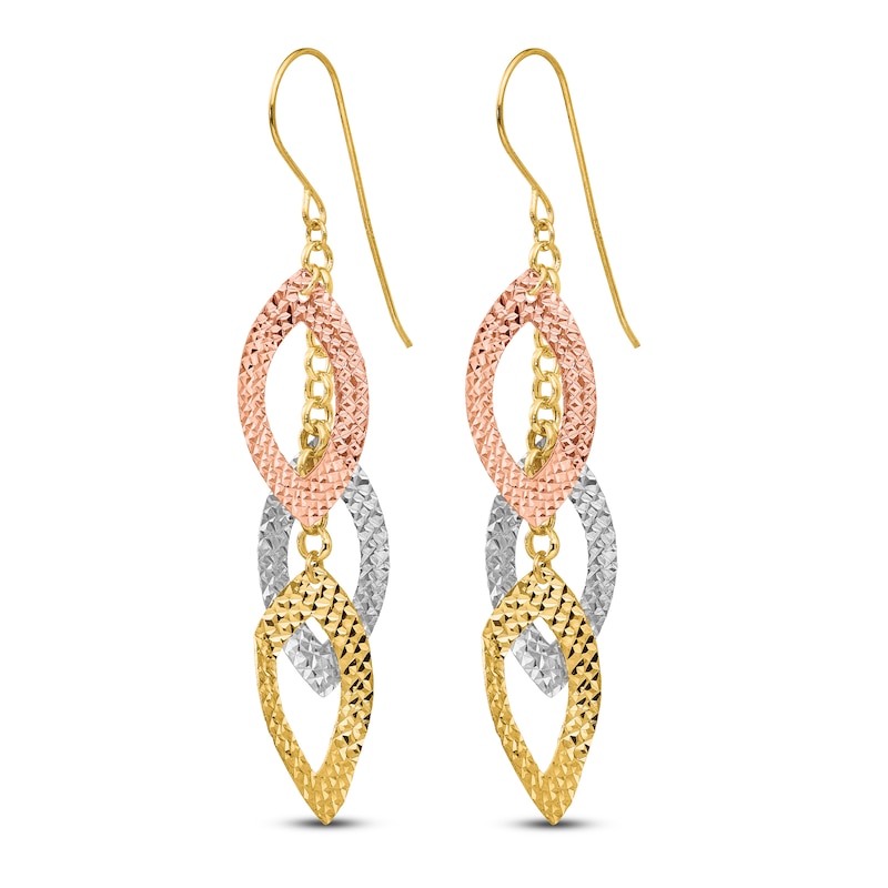 Main Image 2 of Polished Diamond-Cut Dangle Earrings 14K Tri-Tone Gold
