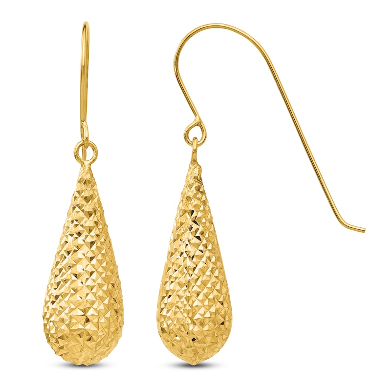 Main Image 1 of Diamond-Cut Teardrop Dangle Earrings 14K Yellow Gold