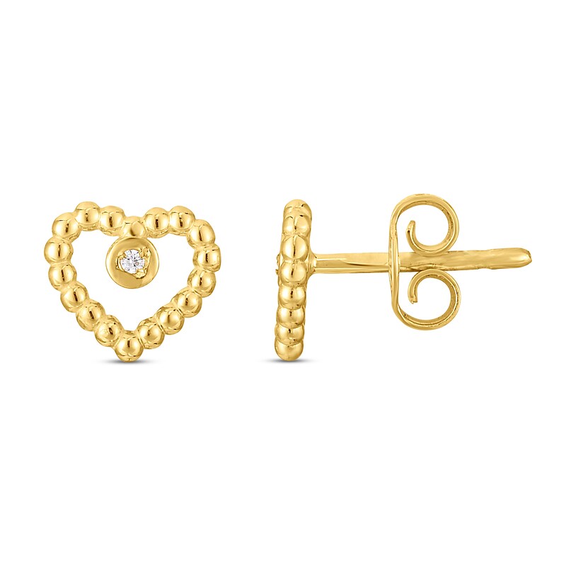 Main Image 1 of Heart Stud Earrings Diamond Accents 14K Yellow Gold
