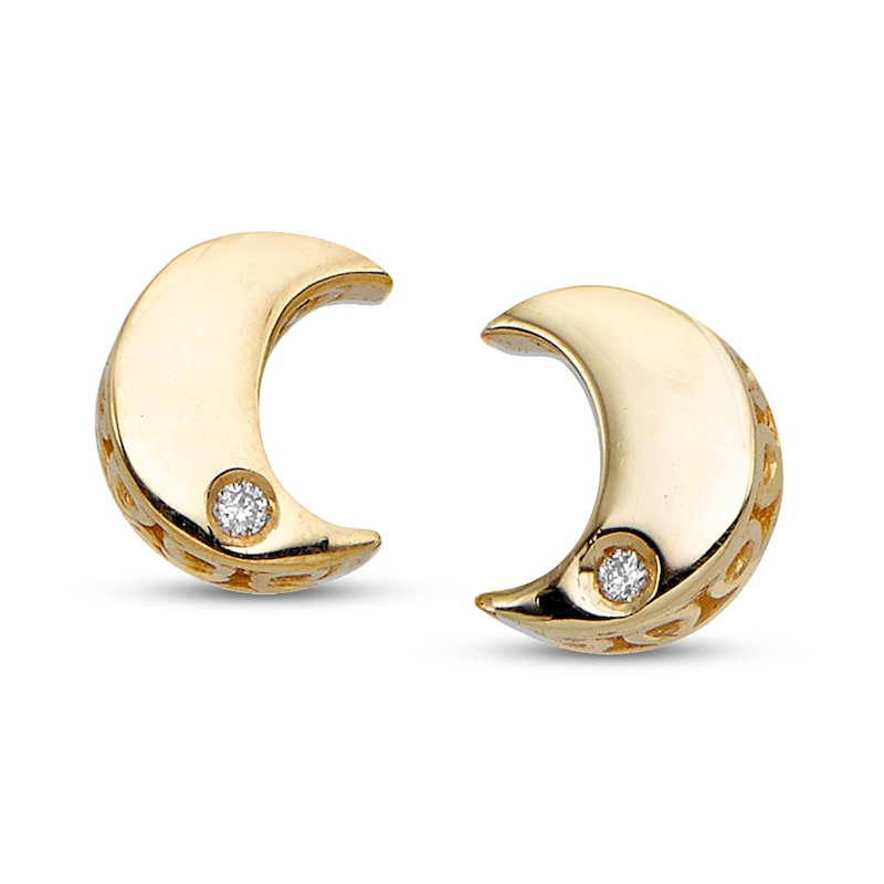 Main Image 1 of Moon Stud Earrings Diamond Accents 14K Yellow Gold