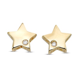 Star Stud Earrings Diamond Accents 14K Yellow Gold