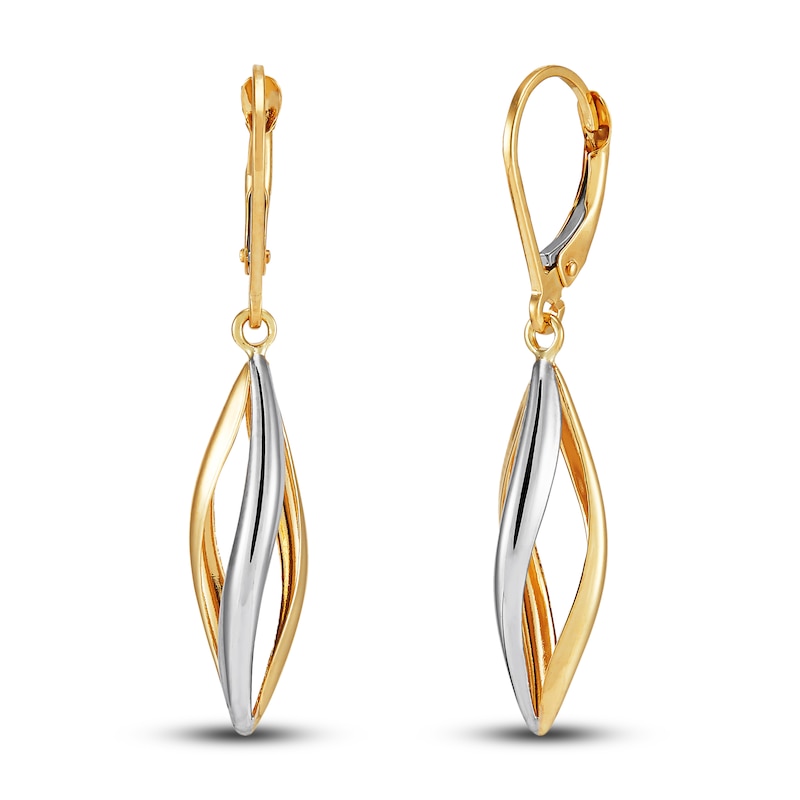 Main Image 1 of Marquise Swirl Drop Earrings 14K Two-Tone Gold