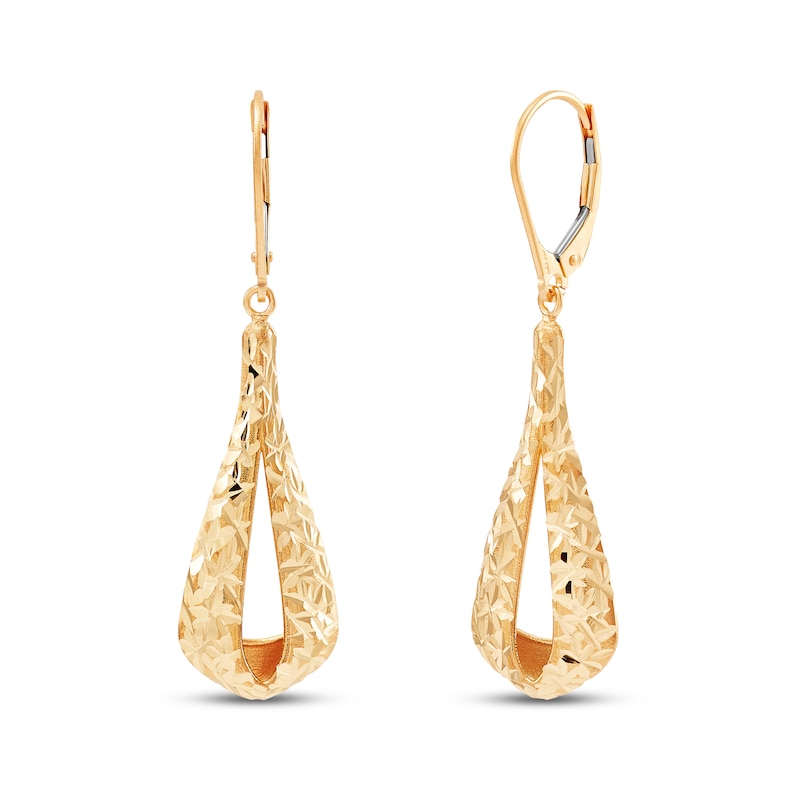 Italia D'Oro Textured Hoop Dangle Earrings 14K Yellow Gold