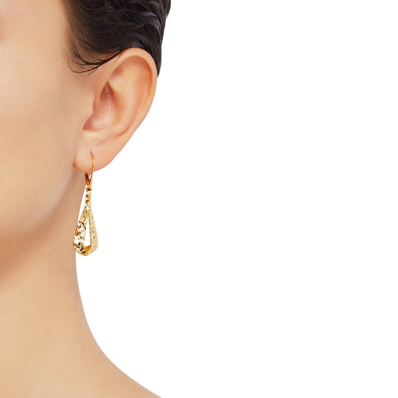 Main Image 2 of Italia D'Oro Textured Hoop Dangle Earrings 14K Yellow Gold