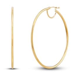 Round Tube Hoop Bridge Earrings 10K Yellow Gold