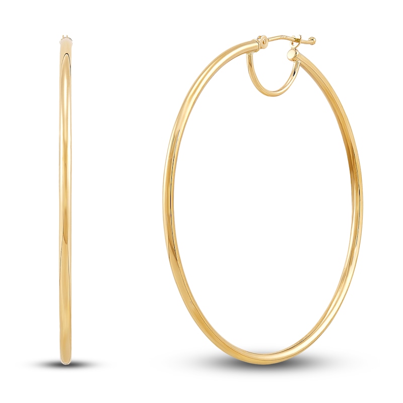 Main Image 1 of Round Tube Hoop Bridge Earrings 10K Yellow Gold