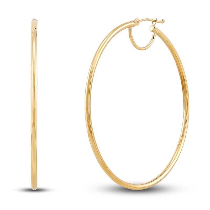 Round Tube Hoop Bridge Earrings 10K Yellow Gold