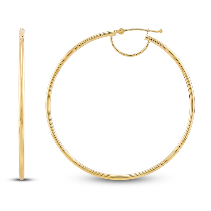 Main Image 4 of Round Tube Hoop Bridge Earrings 10K Yellow Gold