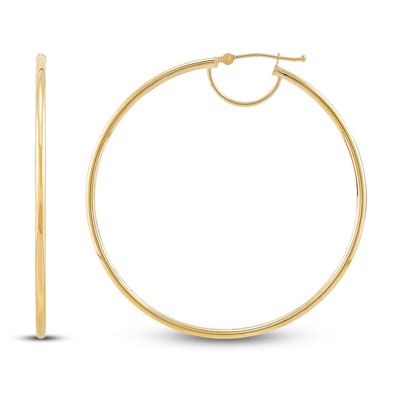 Round Tube Hoop Bridge Earrings 10K Yellow Gold