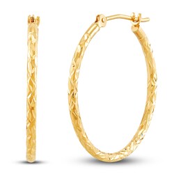 Diamond-Cut Round Tube Hoop Earrings 10K Yellow Gold 24mm