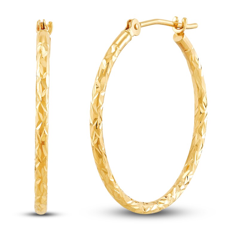 Main Image 1 of Diamond-Cut Round Tube Hoop Earrings 10K Yellow Gold 24mm