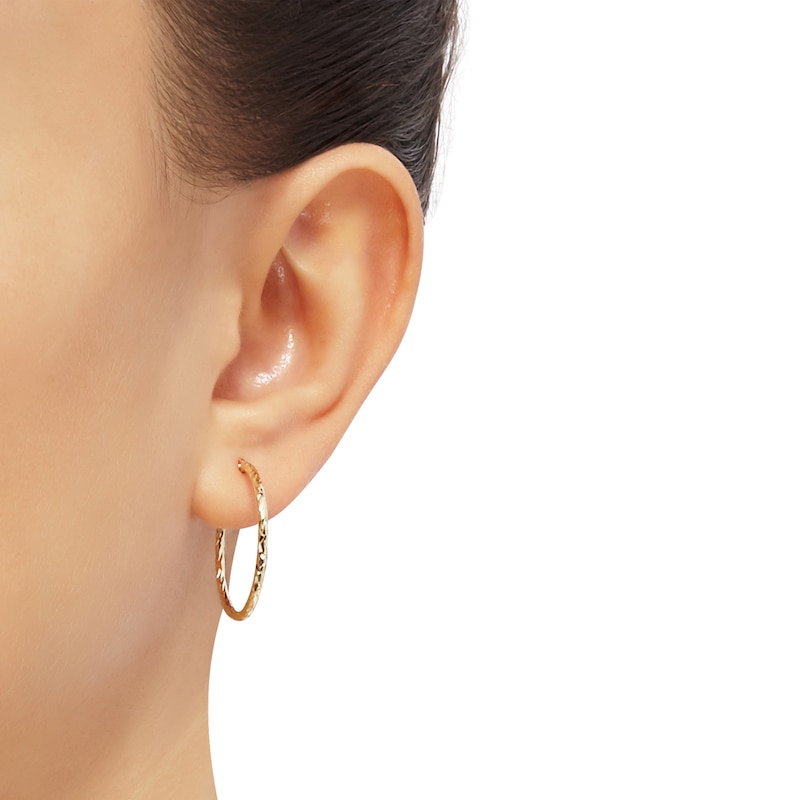 Diamond-Cut Round Tube Hoop Earrings 10K Yellow Gold 24mm