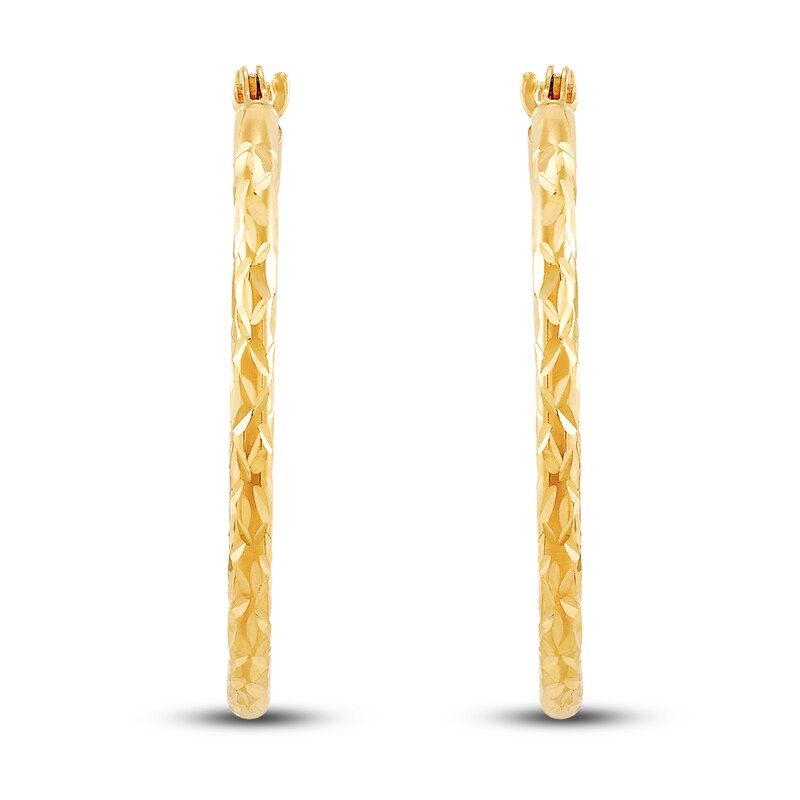 Main Image 3 of Diamond-Cut Round Tube Hoop Earrings 10K Yellow Gold 24mm