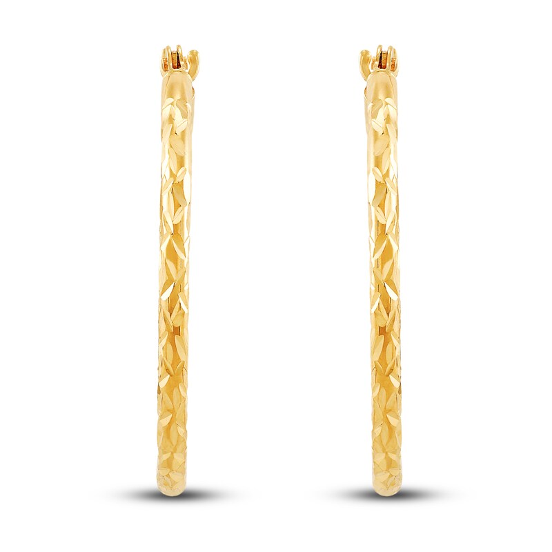 Diamond-Cut Round Tube Hoop Earrings 10K Yellow Gold 24mm