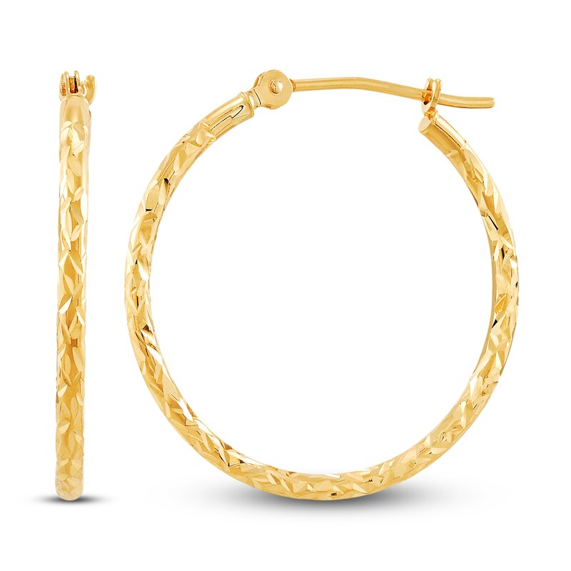 Diamond-Cut Round Tube Hoop Earrings 10K Yellow Gold 24mm