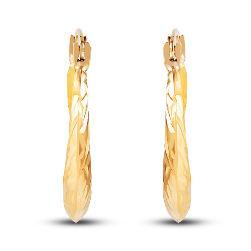 Main Image 3 of Diamond-Cut Round Tube Hoop Earrings 10K Yellow Gold