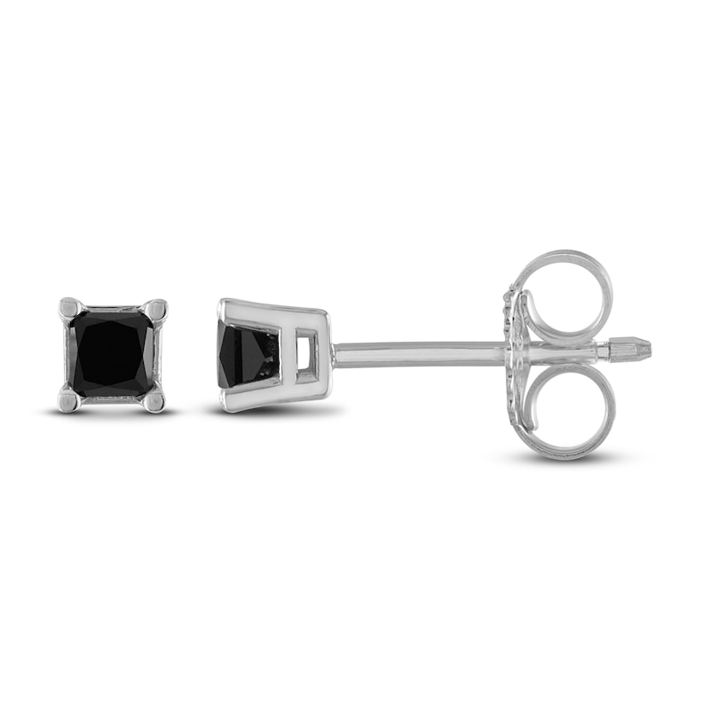 Main Image 2 of Black Diamond Solitaire Stud Earrings 1/4 ct tw Princess 10K White Gold