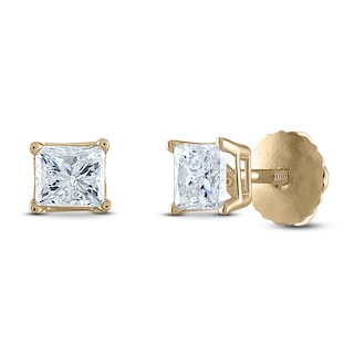 Diamond Solitaire Stud Earrings 1/2 ct tw Princess 14K Yellow Gold (I1/I)