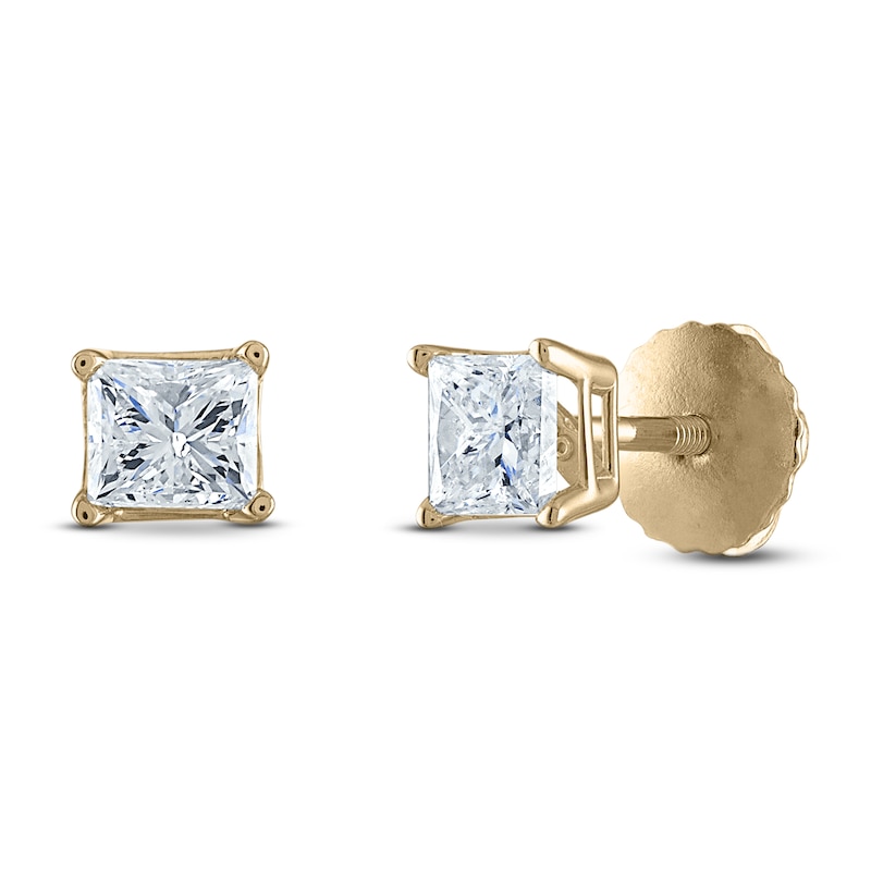 Diamond Solitaire Stud Earrings 1/2 ct tw Princess 14K Yellow Gold (I1/I) with 360