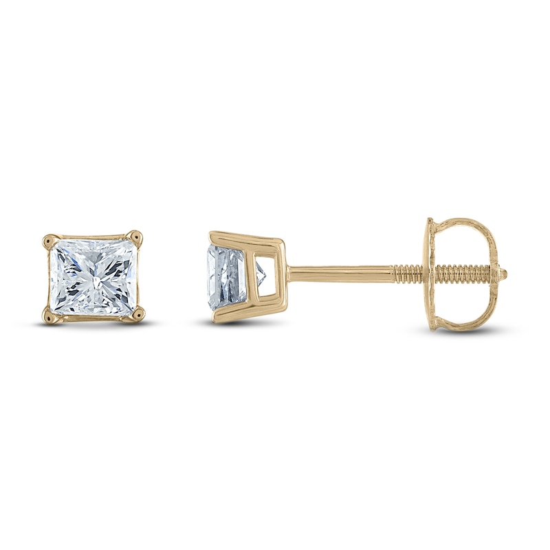 Main Image 2 of Diamond Solitaire Stud Earrings 1/2 ct tw Princess 14K Yellow Gold (I1/I)