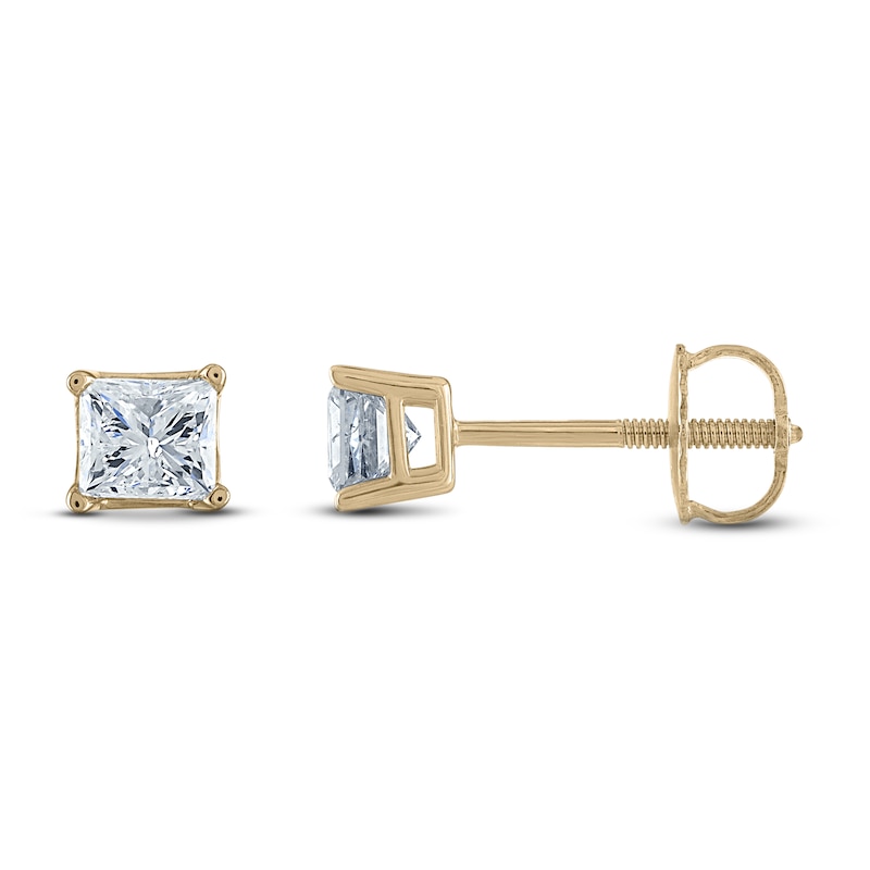 Diamond Solitaire Stud Earrings 1/2 ct tw Princess 14K Yellow Gold (I1/I)