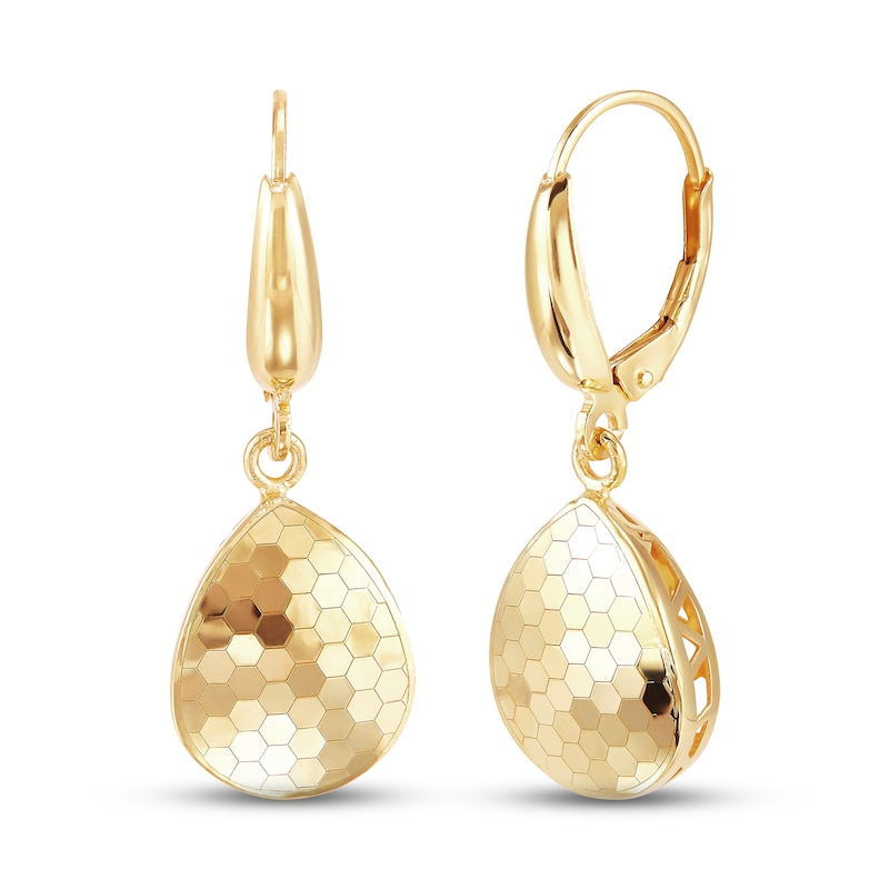 Italia D'Oro Honeycomb Dangle Earrings 14K Yellow Gold