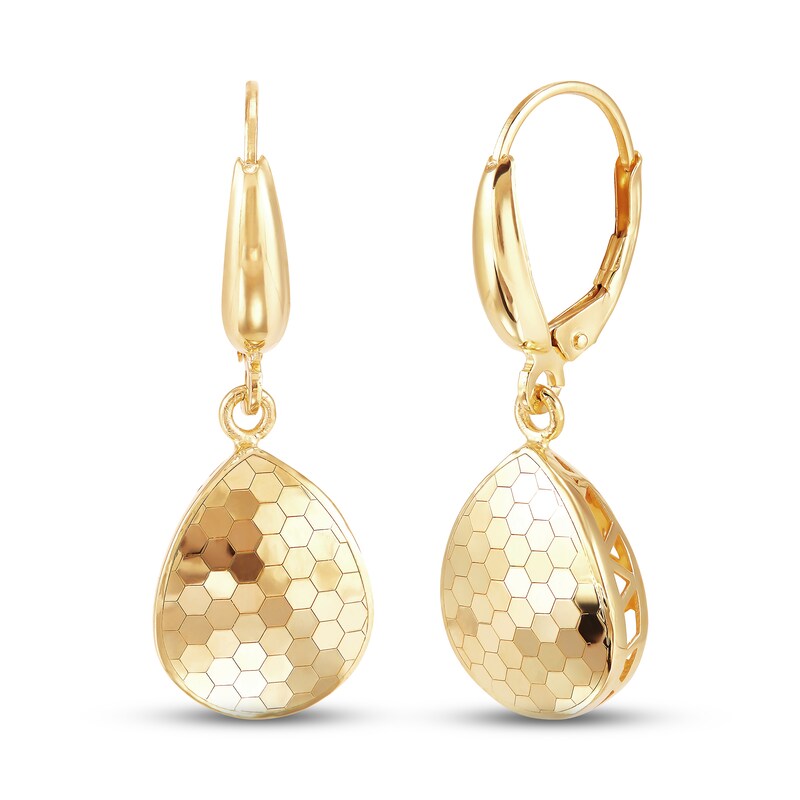 Italia D'Oro Honeycomb Dangle Earrings 14K Yellow Gold