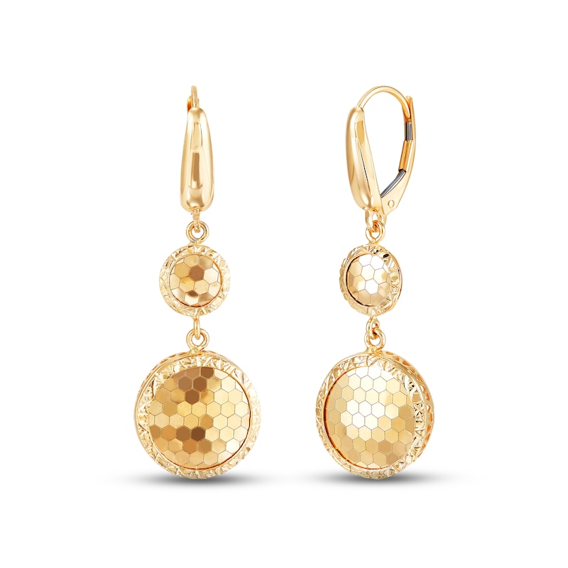 Main Image 1 of Italia D'Oro Honeycomb Dangle Earrings 14K Yellow Gold