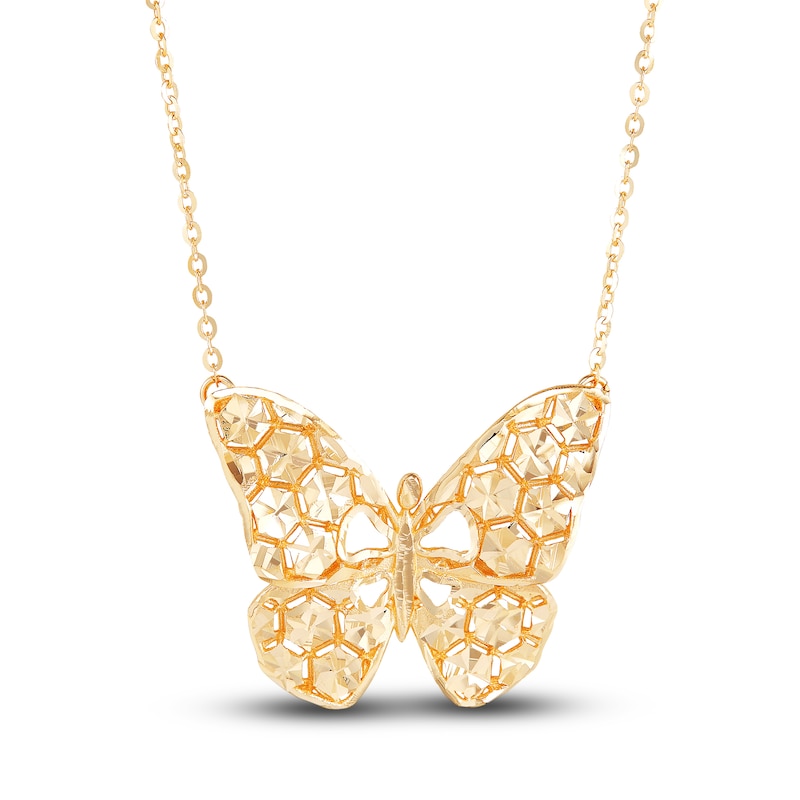 Italia D'Oro Butterfly Pendant Necklace 14K Yellow Gold 16