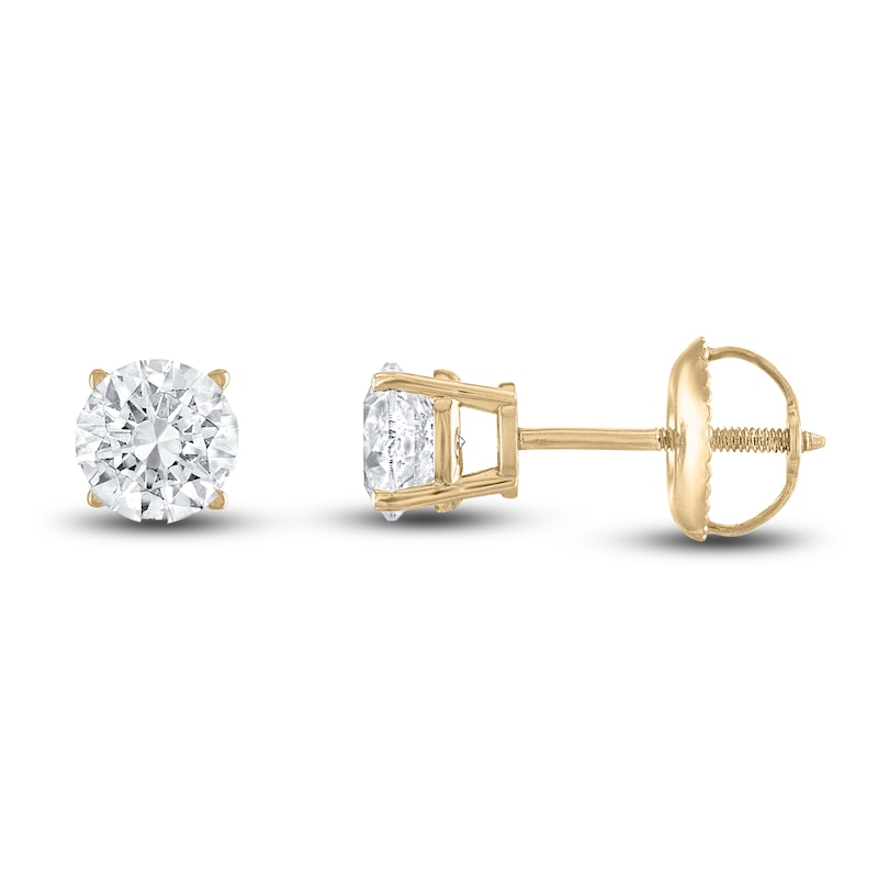 Certified Diamond Solitaire Stud Earrings 1-1/4 ct tw Round 14K Yellow Gold (I1/I)