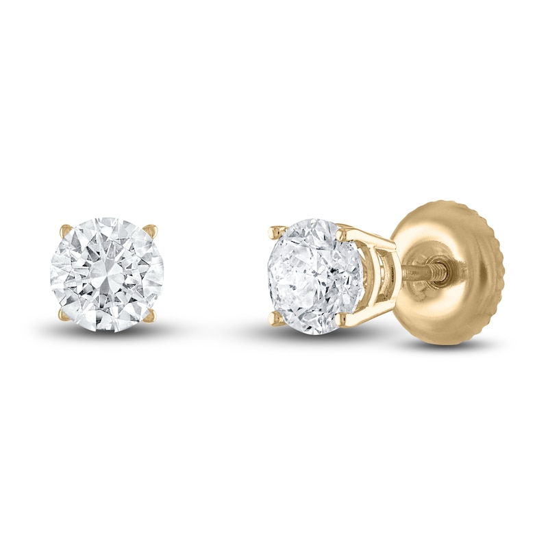 Main Image 2 of Certified Diamond Solitaire Stud Earrings 1-1/4 ct tw Round 14K Yellow Gold (I1/I)