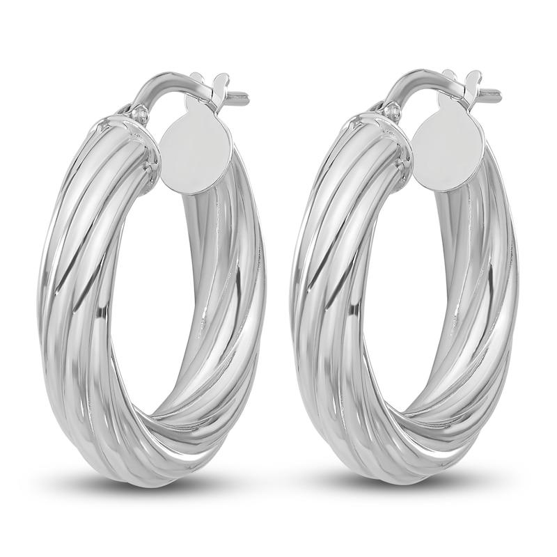 Twisted Hoop Earrings 14K White Gold