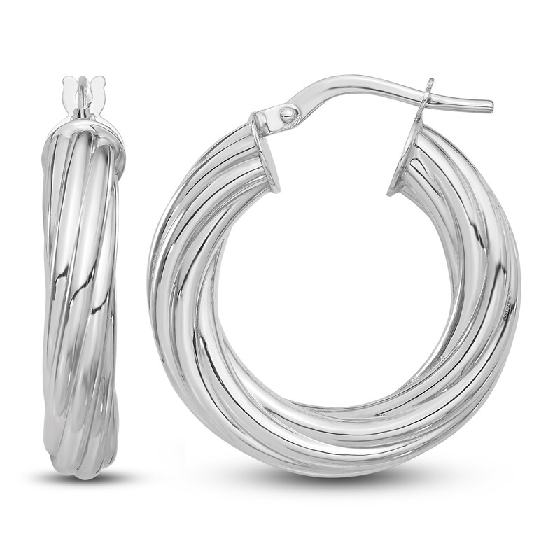 Twisted Hoop Earrings 14K White Gold