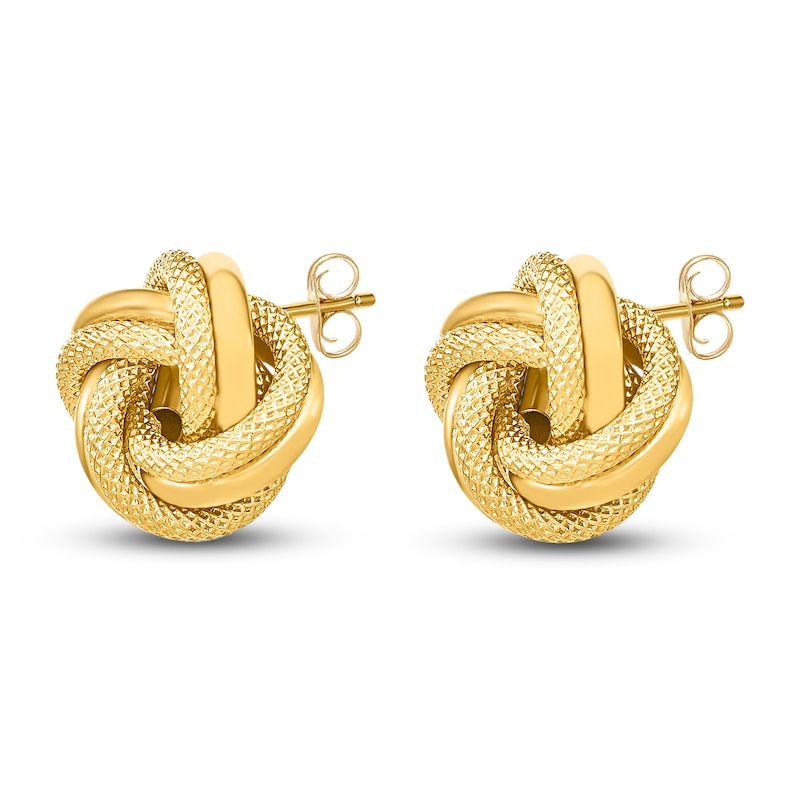 Textured Love Knot Earrings 14K Yellow Gold