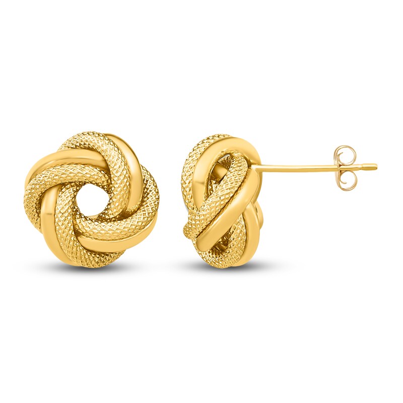 Textured Love Knot Earrings 14K Yellow Gold