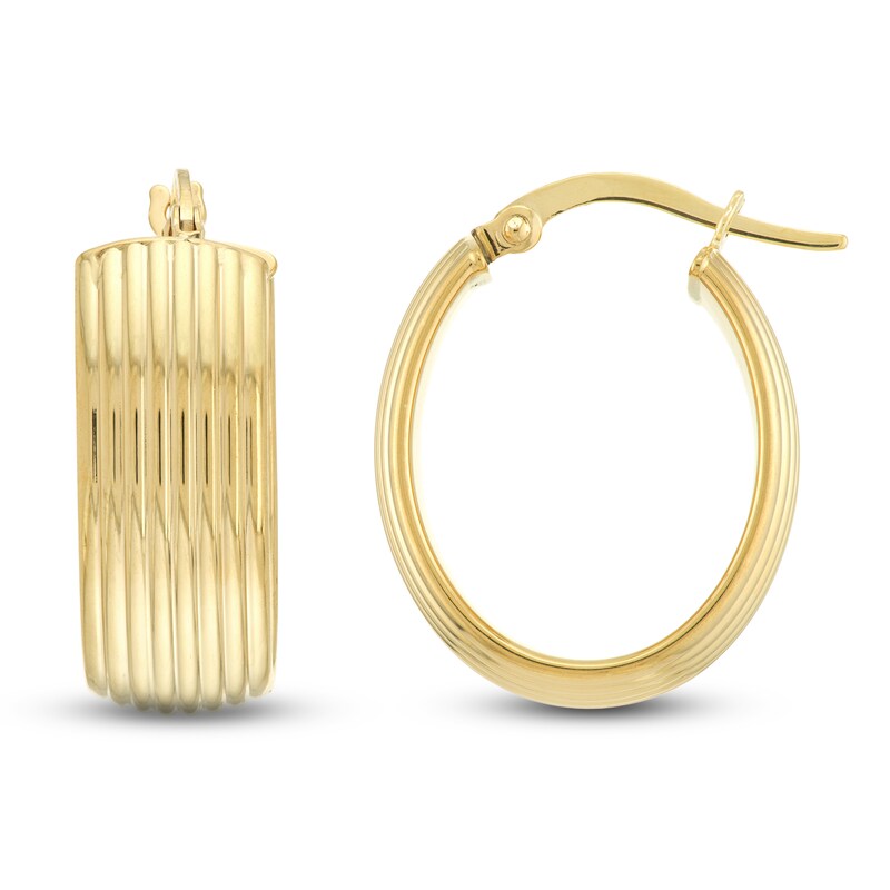 Ribbed Hoop Earrings 14K Yellow Gold