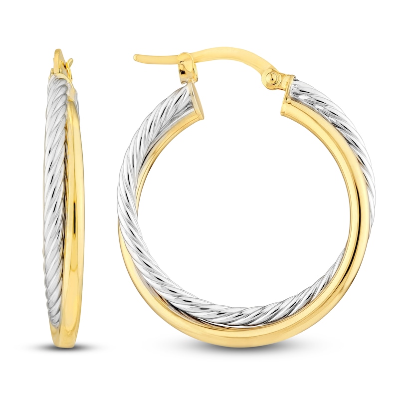Twisted Double Hoop Earrings 14K Two-Tone Gold