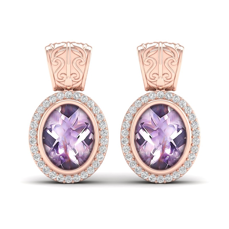 Natural Pink Quartz Earrings 1/5 ct tw Diamonds 14K Rose Gold