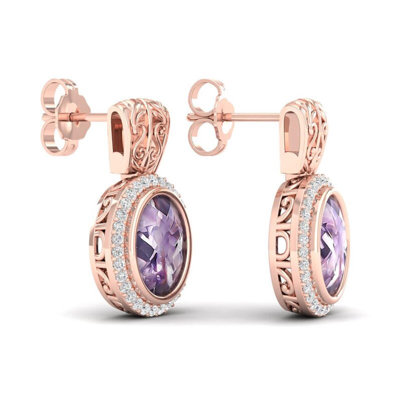 Natural Pink Quartz Earrings 1/5 ct tw Diamonds 14K Rose Gold