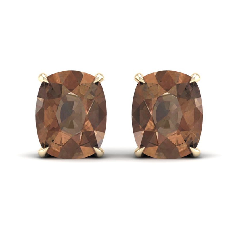 Natural Smoky Quartz Solitaire Earrings 14K Yellow Gold