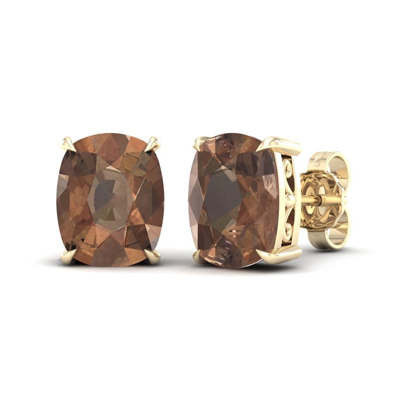 Natural Smoky Quartz Solitaire Earrings 14K Yellow Gold