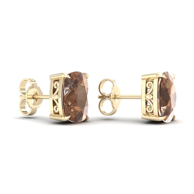 Natural Smoky Quartz Solitaire Earrings 14K Yellow Gold