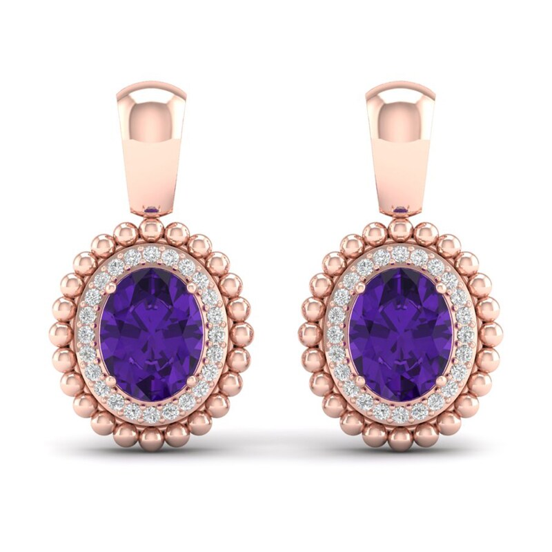 Natural Amethyst Earrings 1/4 ct tw Diamonds 14K Rose Gold