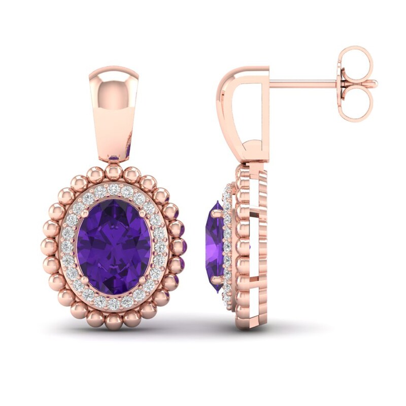Natural Amethyst Earrings 1/4 ct tw Diamonds 14K Rose Gold