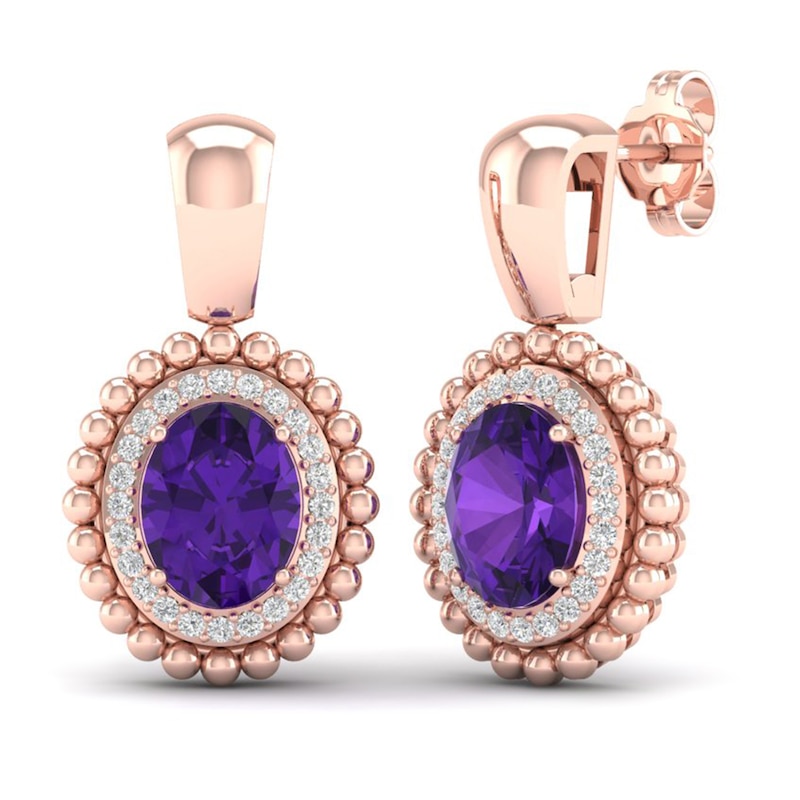 Natural Amethyst Earrings 1/4 ct tw Diamonds 14K Rose Gold