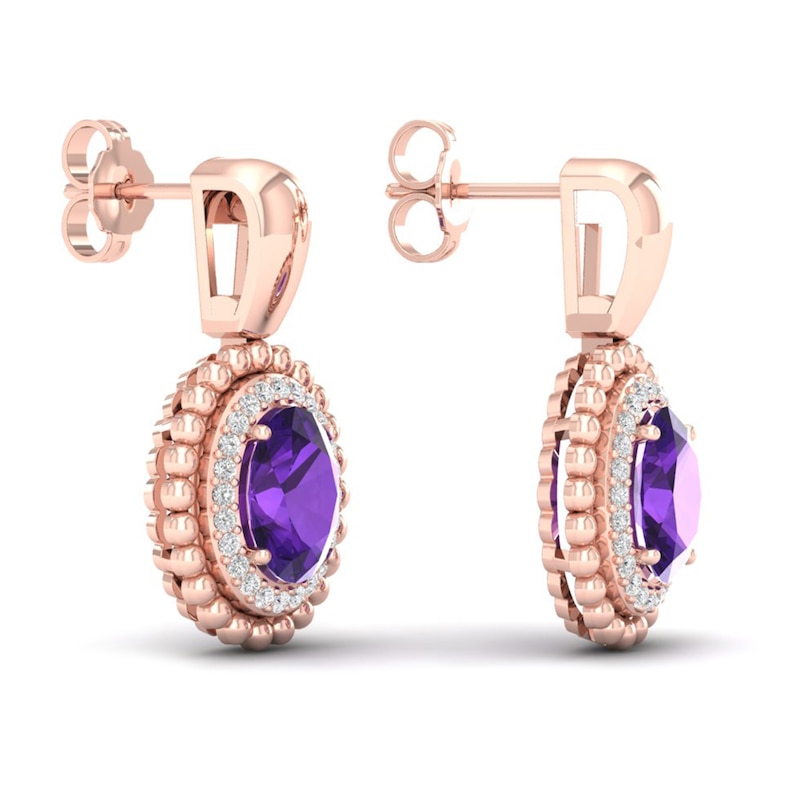 Natural Amethyst Earrings 1/4 ct tw Diamonds 14K Rose Gold
