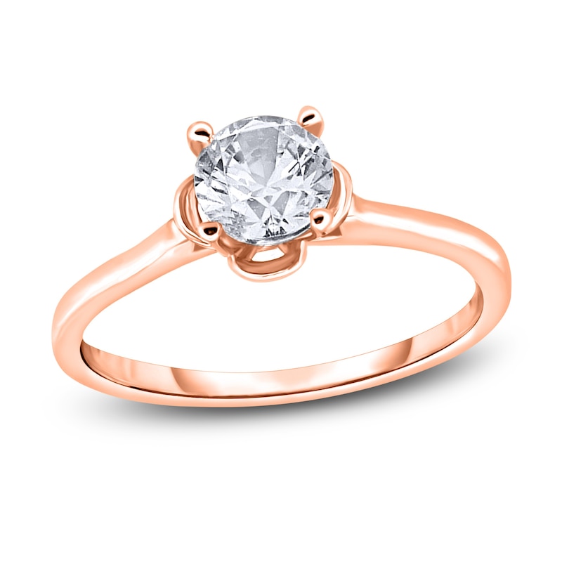 Main Image 1 of Diamond Solitaire Floral Engagement Ring 1 ct tw Round 14K Rose Gold (I2/I)