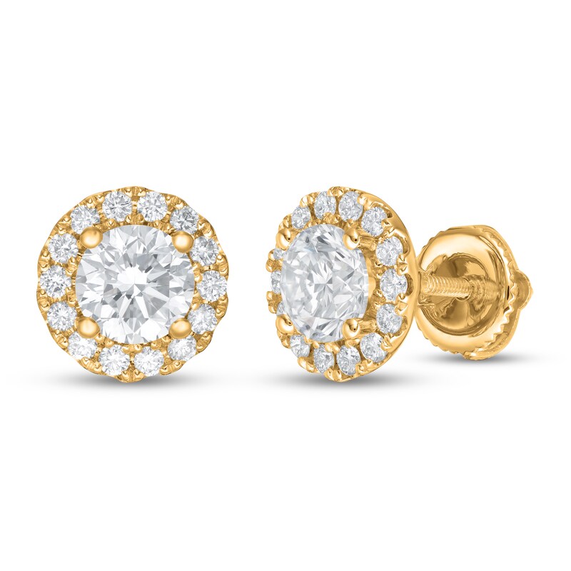 Main Image 1 of Lab-Grown Diamond Stud Earrings 1-1/2 ct tw Round 14K Yellow Gold