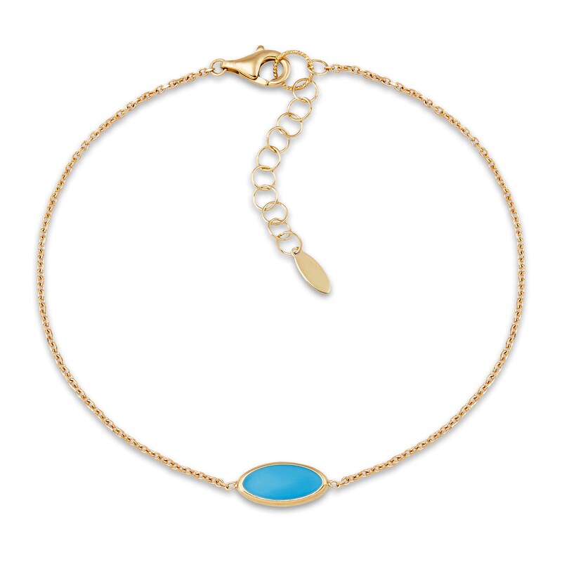 Italia D'Oro Oval Disk Bracelet Blue Enamel 14K Yellow Gold 8"