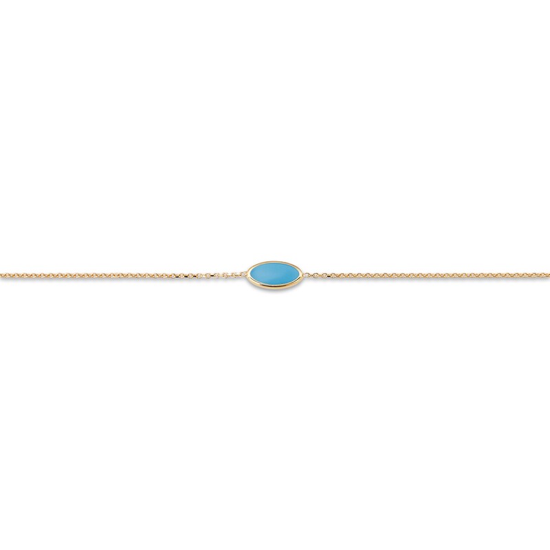 Main Image 2 of Italia D'Oro Oval Disk Bracelet Blue Enamel 14K Yellow Gold 8"